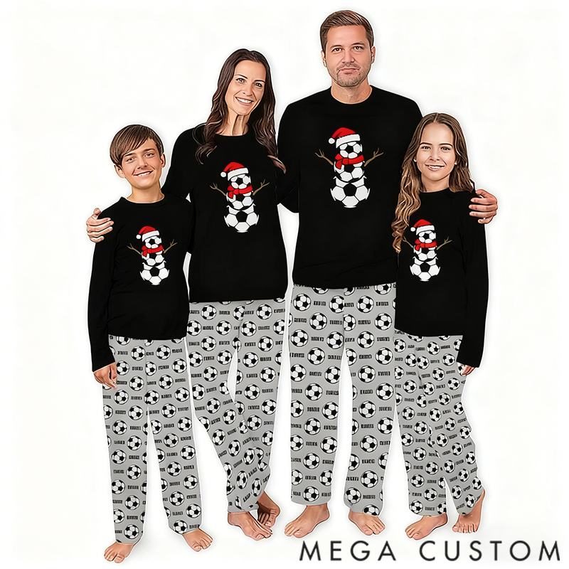 Personalized Christmas Pajamas Set Soccer Snowman Matching Family Pj Sets With Custom Name for Family  