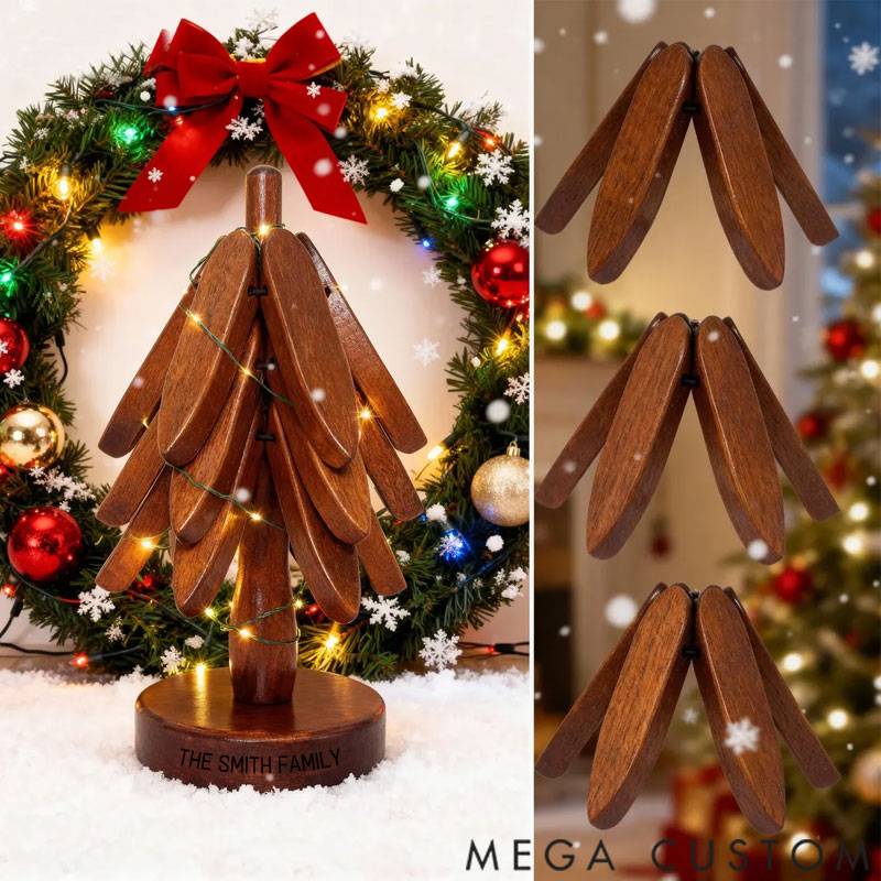 Personalized Wooden Trivet Collapsible Hot Dish Coaster Tree Design Gift for Family