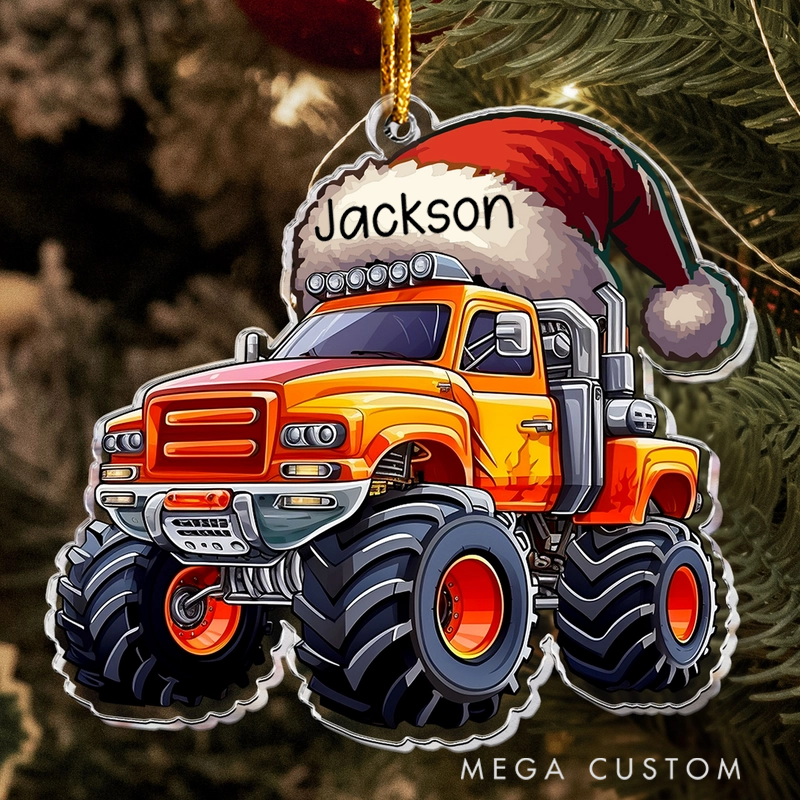 Personalized Monster Truck Christmas Hat Ornament Custom Name Christmas Tree Decoration Gifts