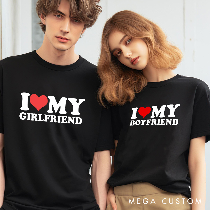 Personalized Couple I Love My Girlfriend Matching T-Shirt with Name Valentine's Day I Love My Boyfriend T-Shirt for Boyfriend Girlfriend