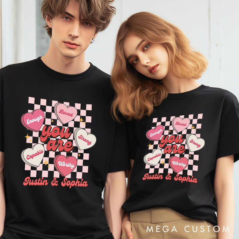 Personalized Couple Valentines Heart with Words Matching T-Shirt Valentine's Day Classic T-Shirt for Husband Wife Boyfriend Girlfriend Gift