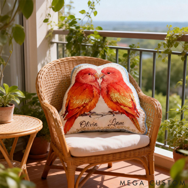 Personalized Lovebirds Lover Custom Names Romantic Valentine Couple Keepsake Decorative For Pet Lover For Lovebirds Lover Graphic 3D Print Pillow