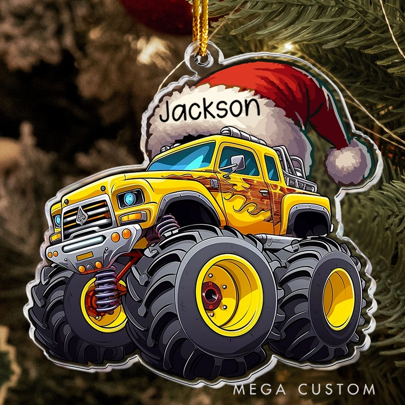 Personalized Monster Truck Christmas Hat Ornament Custom Name Christmas Tree Decoration Gifts