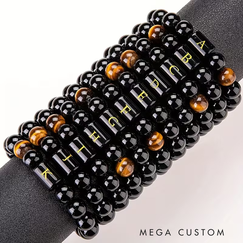 Personalized Tiger Eye Stone Letter Bracelet Fashion A To Z Letters Groomsmen Bracelets Men’s Gifts Valentine’s Day Gifts Dad Anniversary Gift for Him