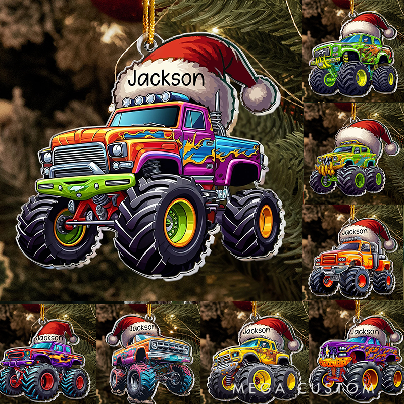 Personalized Monster Truck Christmas Hat Ornament Custom Name Christmas Tree Decoration Gifts
