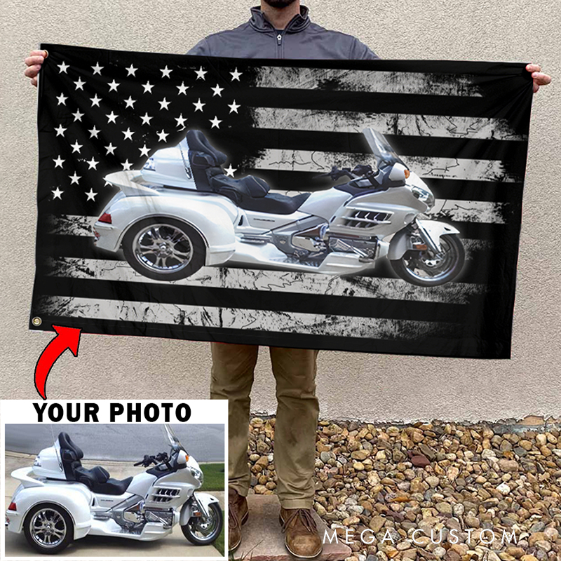Personalized Photo Trike Motorcycle Flag Custom Photo Wall Hanging Gift for Bikers and Motorcycle Fans