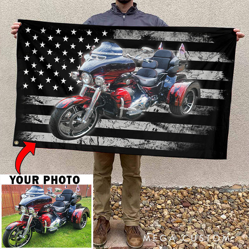 Personalized Photo Trike Motorcycle Flag Custom Photo Wall Hanging Gift for Bikers and Motorcycle Fans