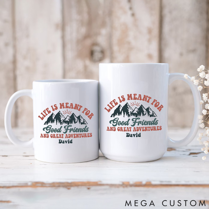 Personalized Good Friends And Great Adventures Mug Camper Hiking Outdoor Campfire Mountain Coffee Cup