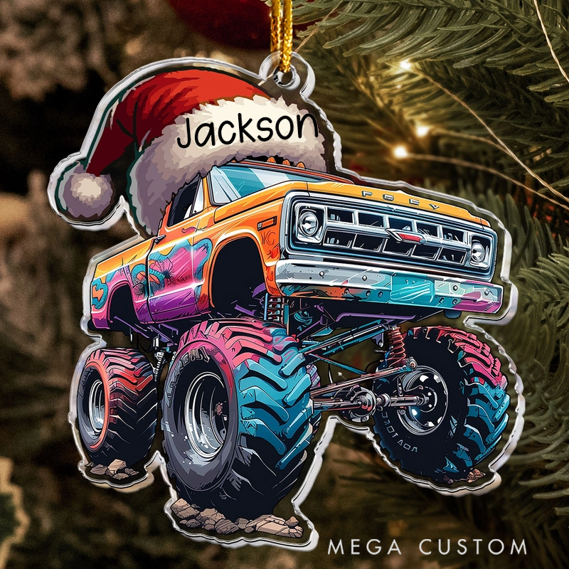 Personalized Monster Truck Christmas Hat Ornament Custom Name Christmas Tree Decoration Gifts