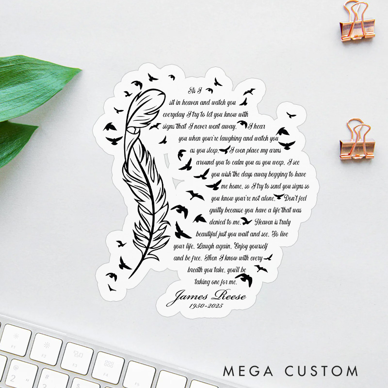 Personalized Memorial Sticker Feather Birds Heaven Poem Sympathy Gift for Loss of Loved One Grieving
