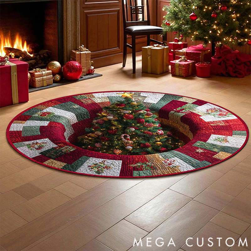 Personalized 3D Printed Rug, Christmas Welcome Round Mat, Indoor Rug Decor, Christmas Tree Home Decor, Holiday Doormat, Christmas Gift