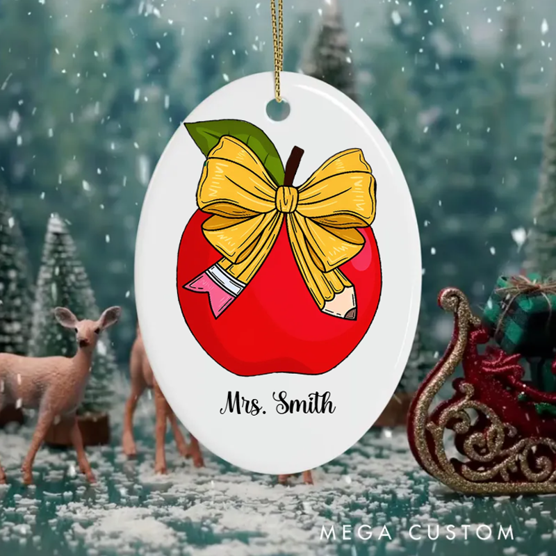 Personalized Teacher Christmas Ornament Cute Red Apple Teacher Appreciation Ornament Gift