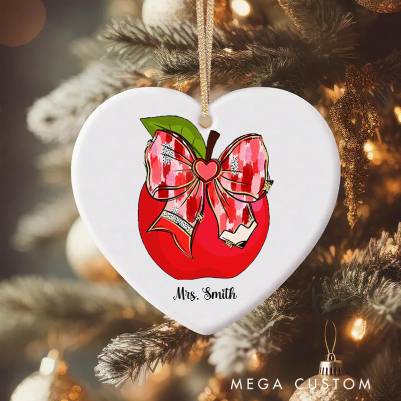 Personalized Teacher Christmas Ornament Cute Red Apple Teacher Appreciation Ornament Gift