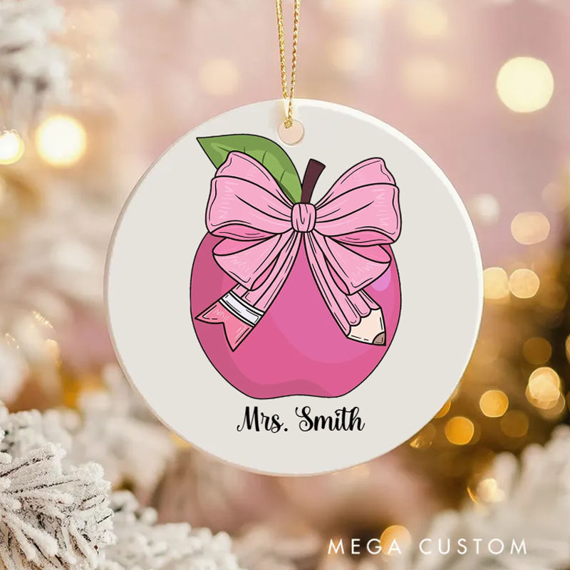 Personalized Teacher Christmas Ornament Cute Red Apple Teacher Appreciation Ornament Gift