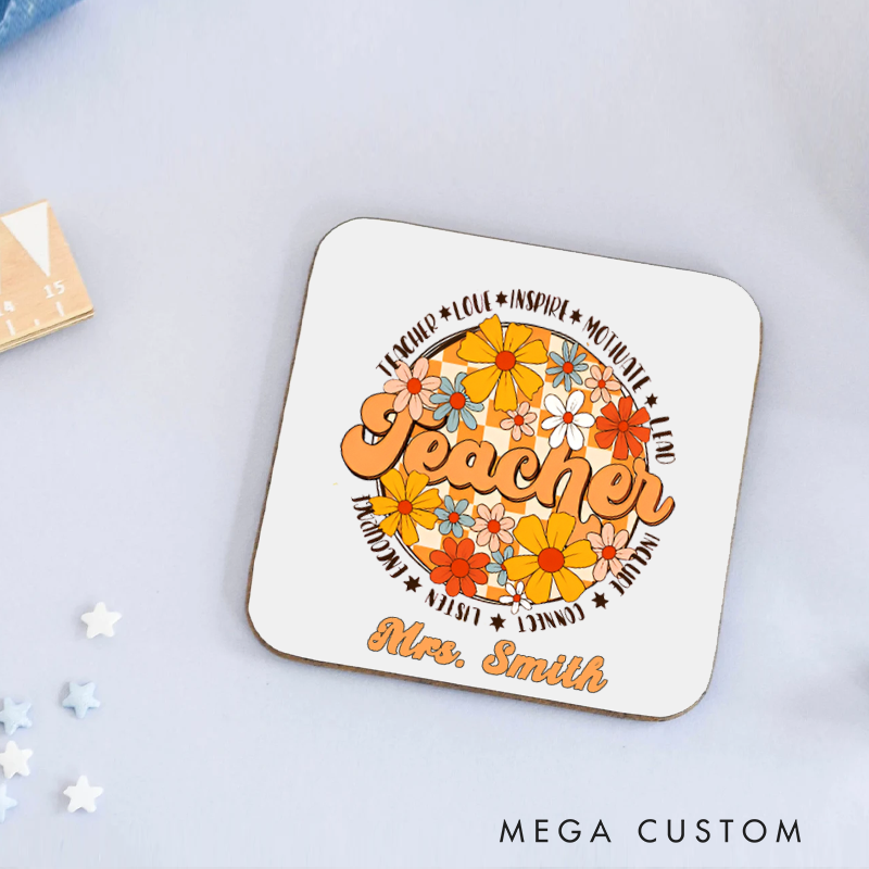 ]Personalized Coasters for Teachers Flowers Teacher Appreciation Gift for Teachers