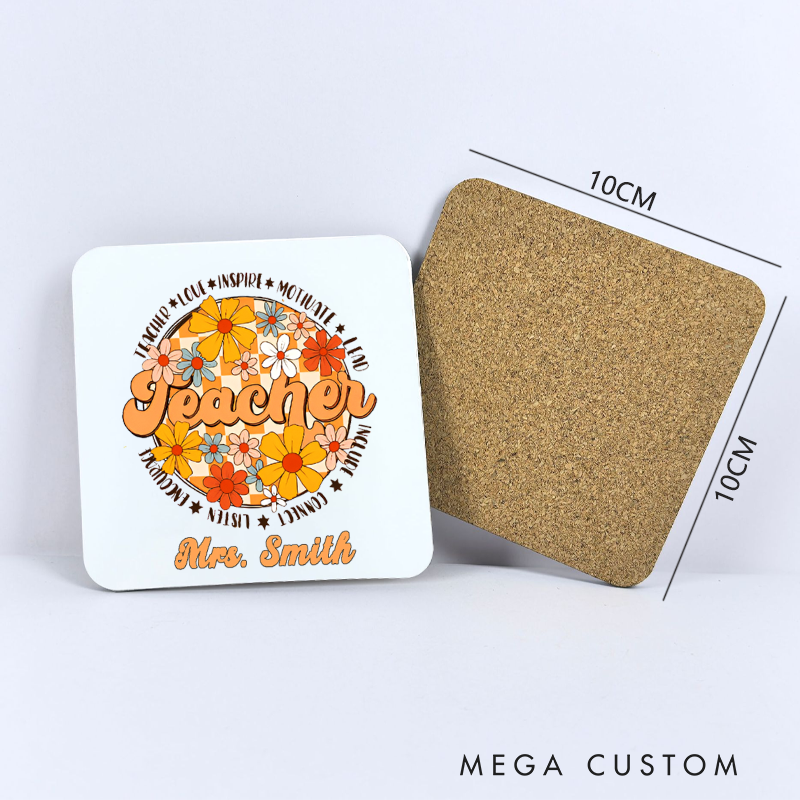 ]Personalized Coasters for Teachers Flowers Teacher Appreciation Gift for Teachers