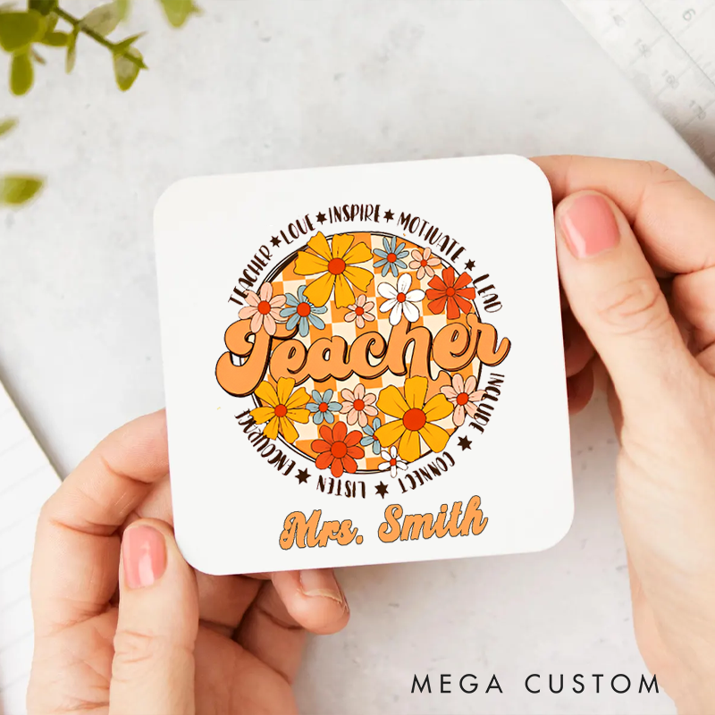 ]Personalized Coasters for Teachers Flowers Teacher Appreciation Gift for Teachers