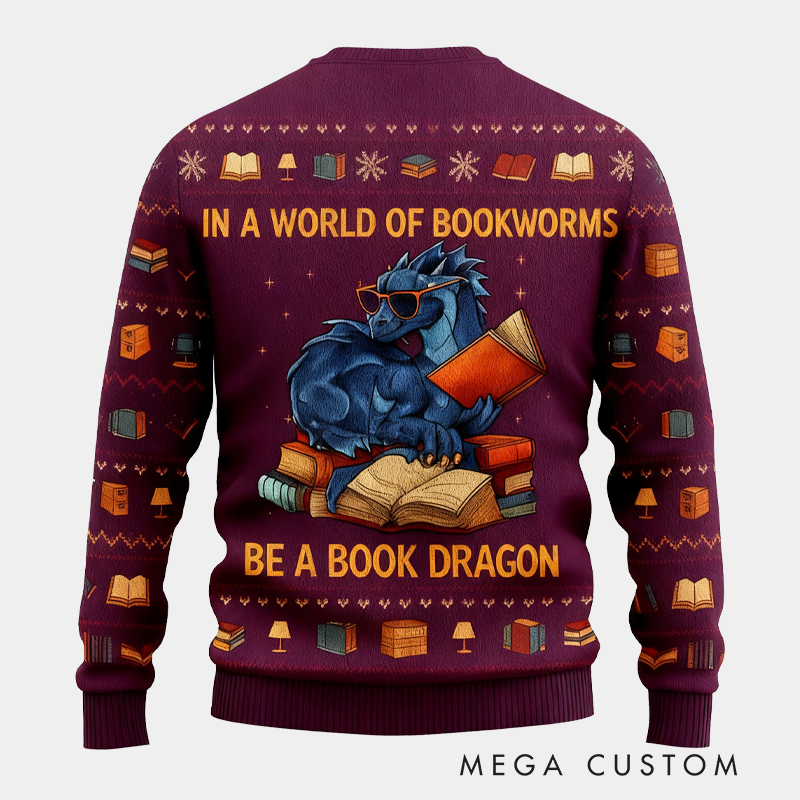 Personalized Funny Dinosaur Reading Ugly Christmas Sweater Gift for Librarians 