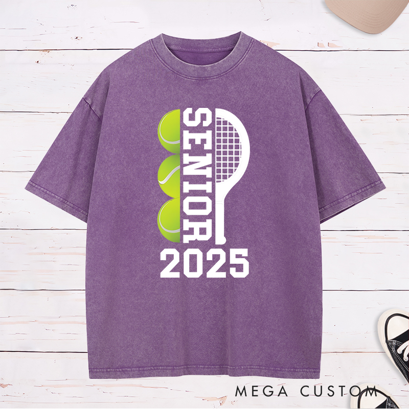 Personalized Senior Tennis Washed T-Shirt with Graduation Year and Custom Name