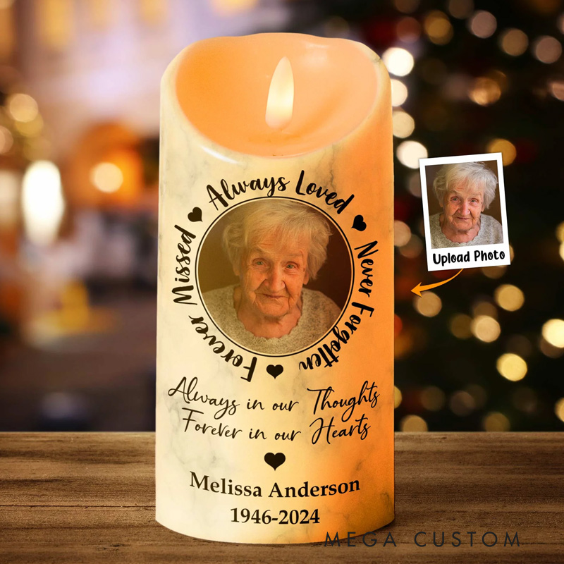 Personalized Photo LED Candle Always Loved Never Forgotten Forever Missed Custom Memory Photo LED Candle