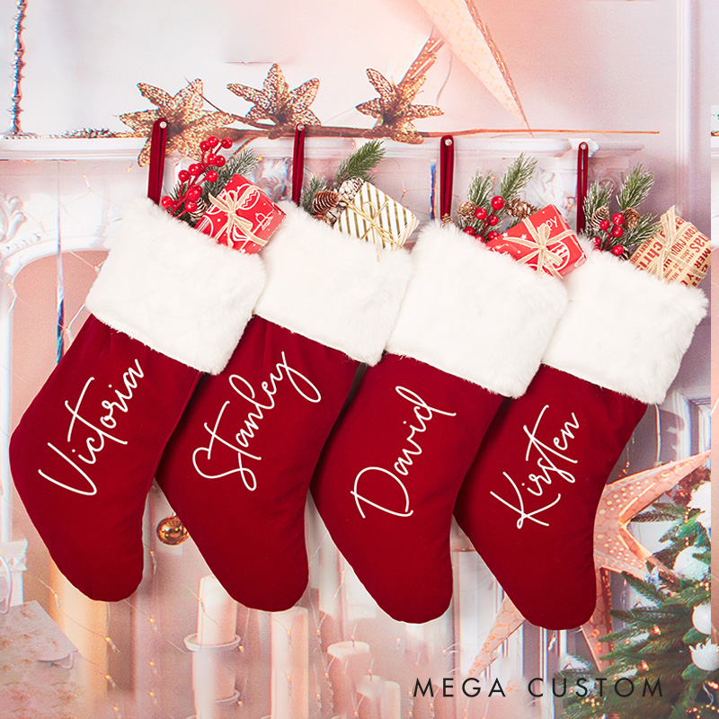 Personalized Family Christmas Stockings with Name Red Plush Christmas Stocking Christmas Stockings Christmas Gift 