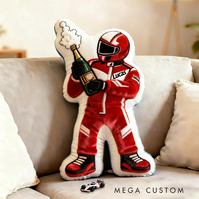 Personalized Champagne Champion Pillow Custom Name 3D Graphic Print Cushion Gift for Racers and Racing Lovers