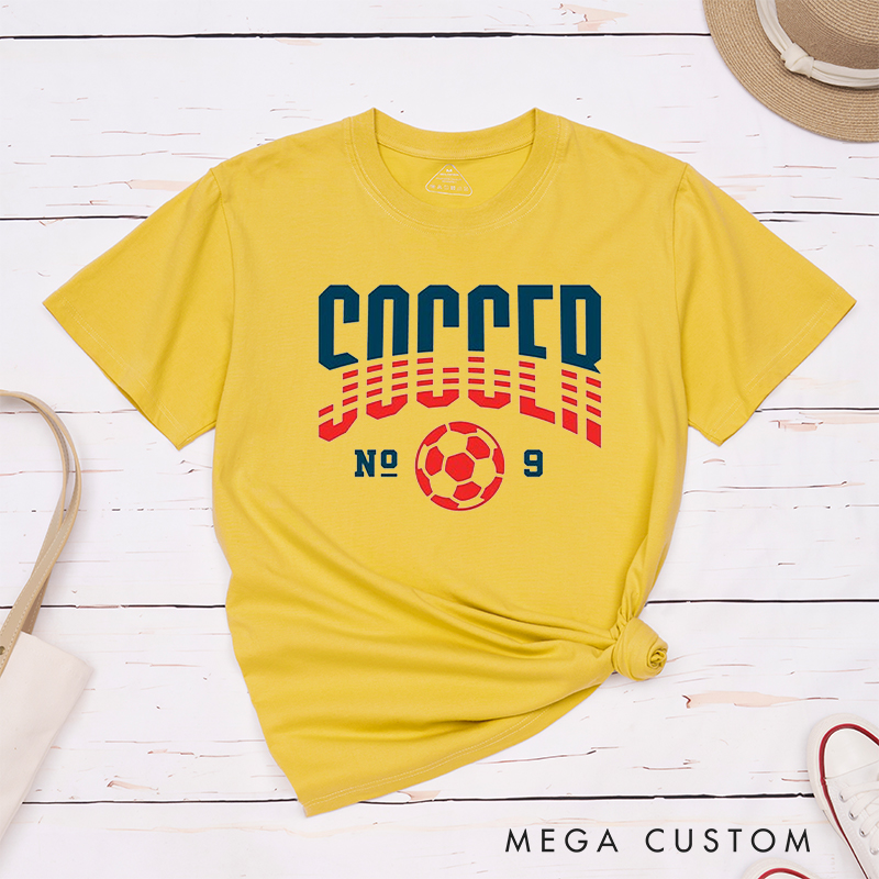 Personalized Soccer T-Shirt with Dynamic Striped Graphic and Custom Team Name and Number