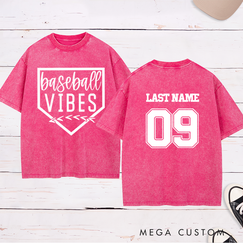 Personalized Home Plate Baseball Washed T-Shirt with Name and Number