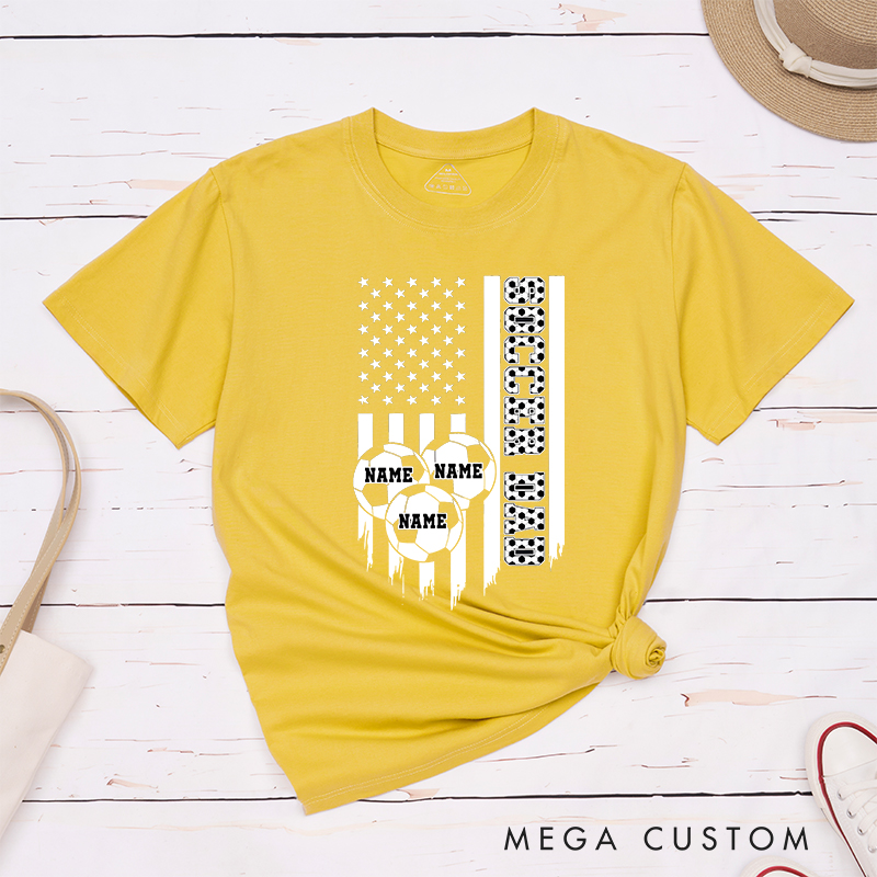 Personalized Soccer Dad T-Shirt with American Flag and Custom Name