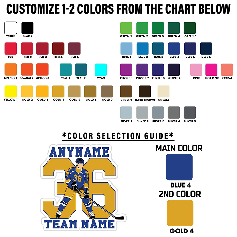 Personalized Hockey Fan Sticker Featuring with Custom Name, Team, and Number