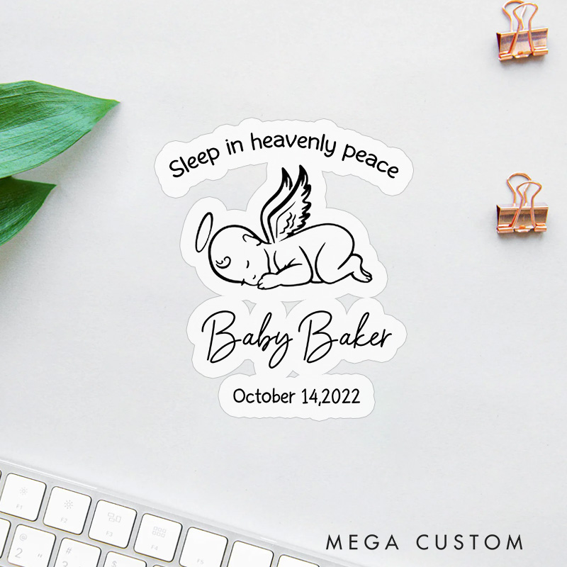 Personalized Sleep in Heavenly Peace Baby Sympathy Gift Sticker with Custom Name Date for Loss of Baby