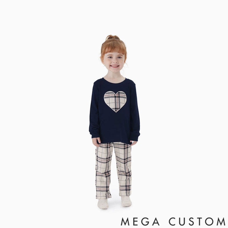 Personalized Custom Name Family Matching School Grid Letter Print Patch Long Sleeve Pajamas Sets for Family