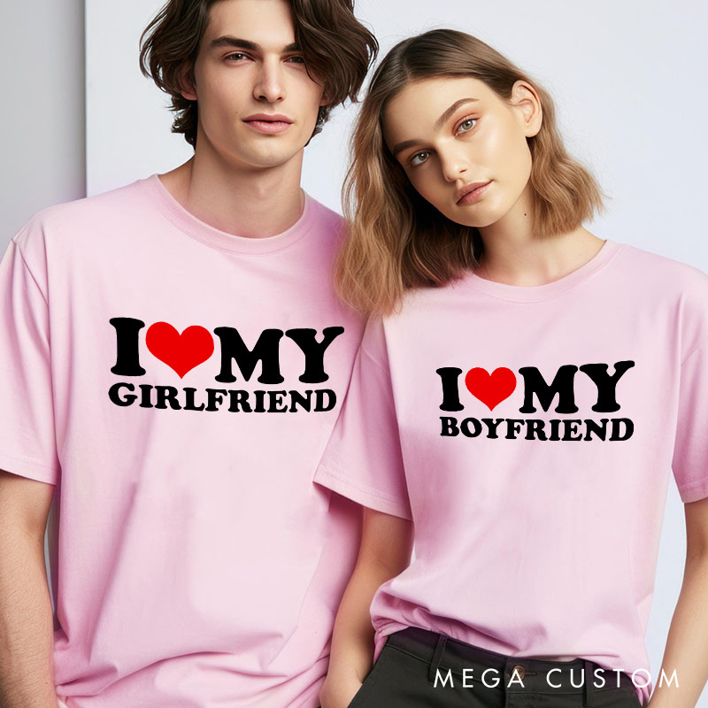 Personalized Couple I Love My Girlfriend Matching T-Shirt with Name Valentine's Day I Love My Boyfriend T-Shirt for Boyfriend Girlfriend