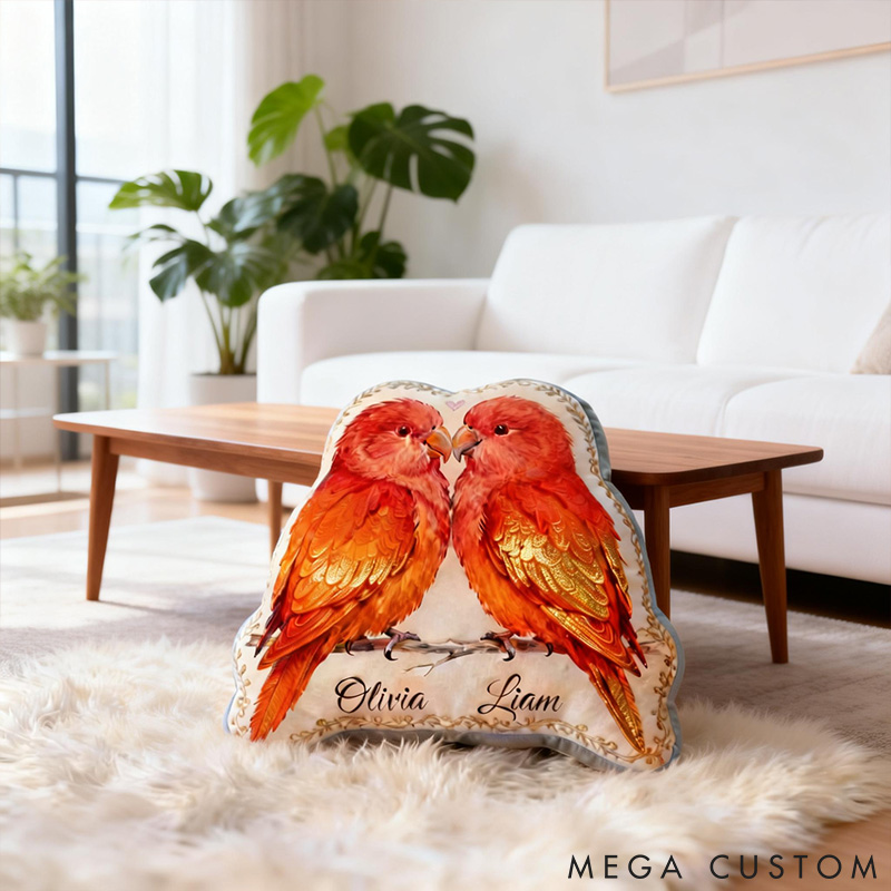 Personalized Lovebirds Lover Custom Names Romantic Valentine Couple Keepsake Decorative For Pet Lover For Lovebirds Lover Graphic 3D Print Pillow