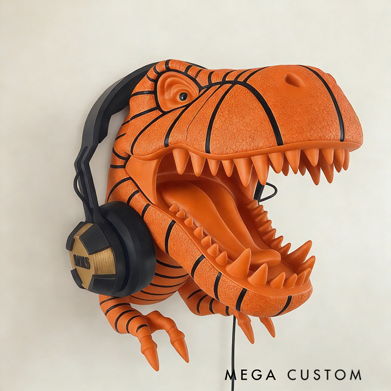 Personalized Basketball Design Dinosaur Wall Mounted Headphones and Controller Holder for Basketball Fans 
