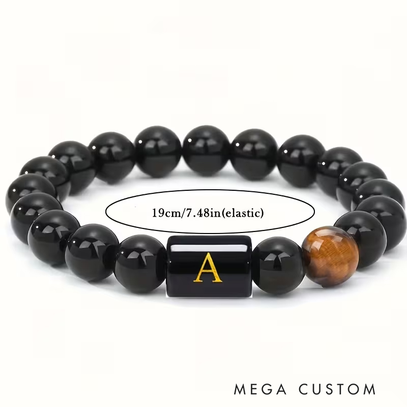 Personalized Tiger Eye Stone Letter Bracelet Fashion A To Z Letters Groomsmen Bracelets Men’s Gifts Valentine’s Day Gifts Dad Anniversary Gift for Him