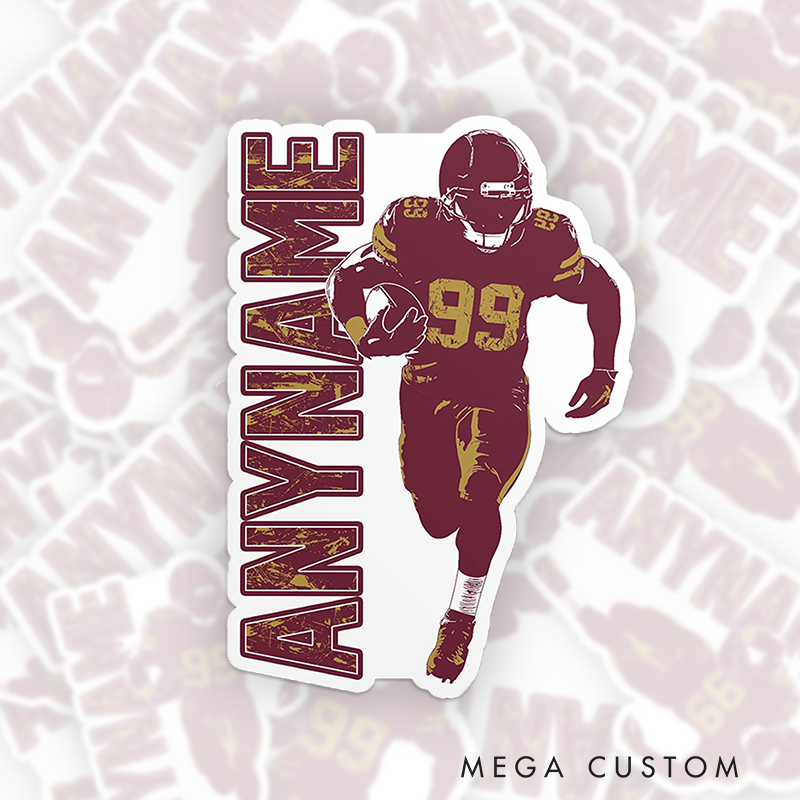 Personalized American Football Sticker with Custom Player Name and Jersey Number for Sport Fans