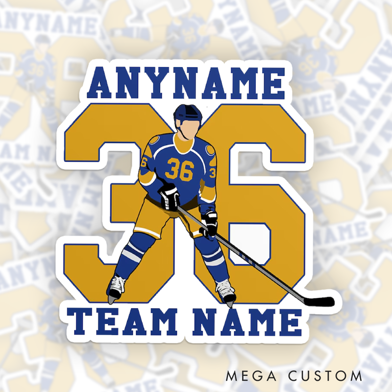 Personalized Hockey Fan Sticker Featuring with Custom Name, Team, and Number