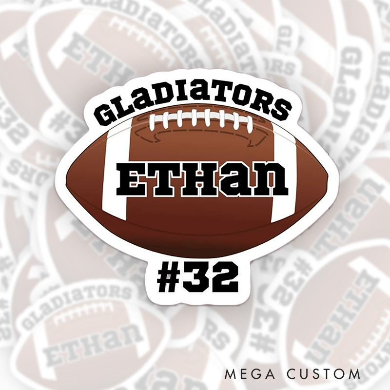 Personalized American Football and Rugby Team Sticker with Custom Name and Number