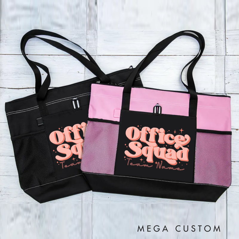 Personalized Office Squad Tote Bag Retro Design Work Bag Gift for Coworkers and Employees