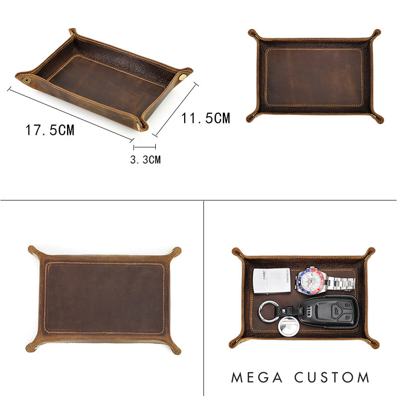 Personalized Mountain Peaks Couple Wedding Engagement Men Leather Tray Catchall Valet Tray