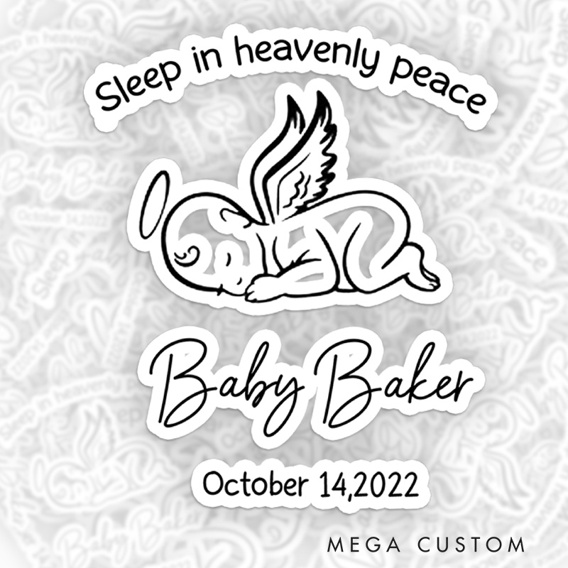 Personalized Sleep in Heavenly Peace Baby Sympathy Gift Sticker with Custom Name Date for Loss of Baby