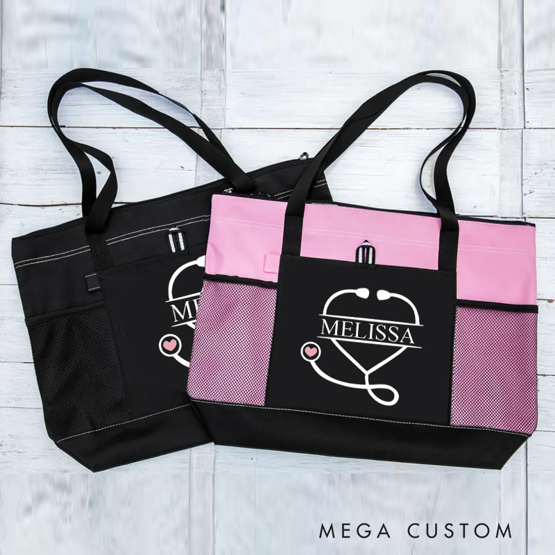 Personalized Nurse Tote Bag Custom Stethoscope Heart Design Tote Bag Nurse Graduation Gifts RN Gifts Bag