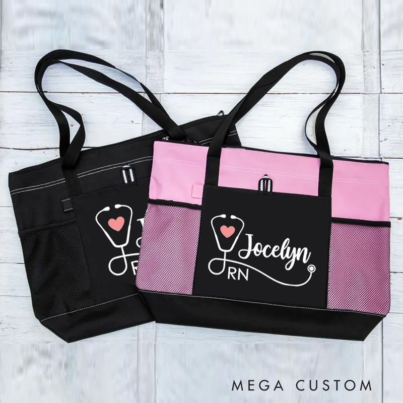 Personalized Nurse Tote Bag Custom Stethoscope Heart Design Tote Bag Nurse Graduation Gifts RN Gifts Bag