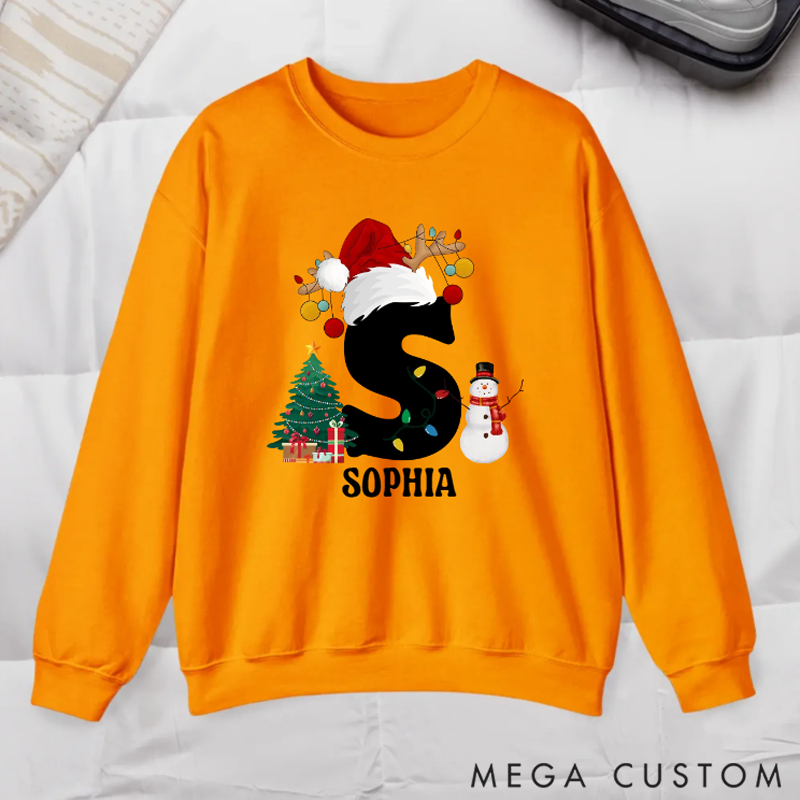 Personalized Christmas Trees Snowmen Multicolor Sweatshirt Hoodie with Initial and Name Christmas Gift for Family 
