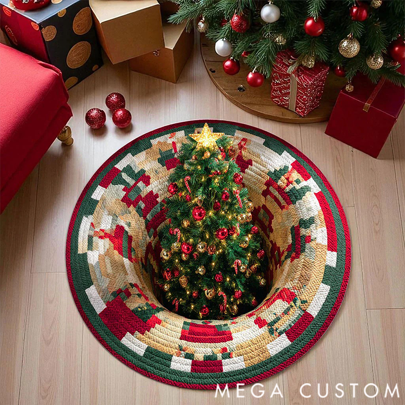 Personalized 3D Printed Rug, Christmas Welcome Round Mat, Indoor Rug Decor, Christmas Tree Home Decor, Holiday Doormat, Christmas Gift