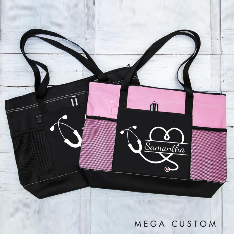 Personalized Nurse Tote Bag Custom Stethoscope Heart Design Tote Bag Nurse Graduation Gifts RN Gifts Bag