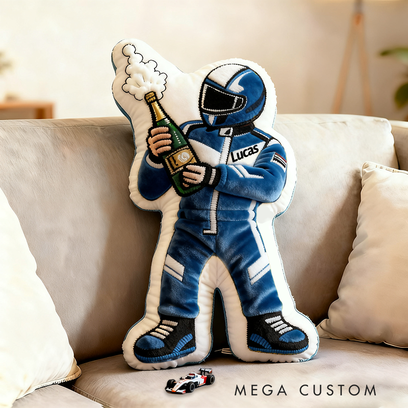 Personalized Champagne Champion Pillow Custom Name 3D Graphic Print Cushion Gift for Racers and Racing Lovers
