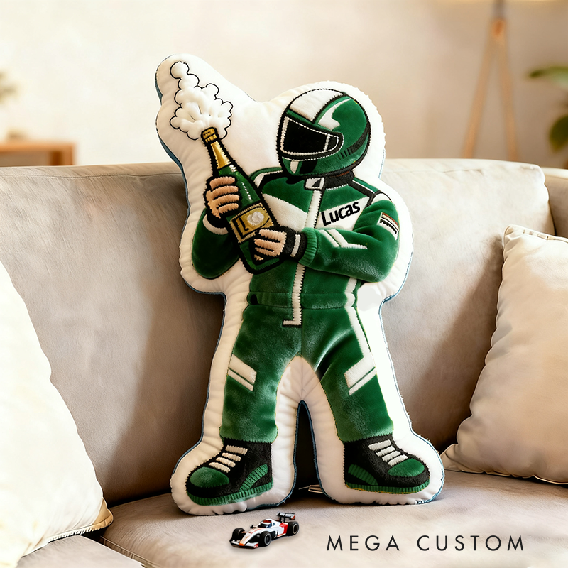 Personalized Champagne Champion Pillow Custom Name 3D Graphic Print Cushion Gift for Racers and Racing Lovers