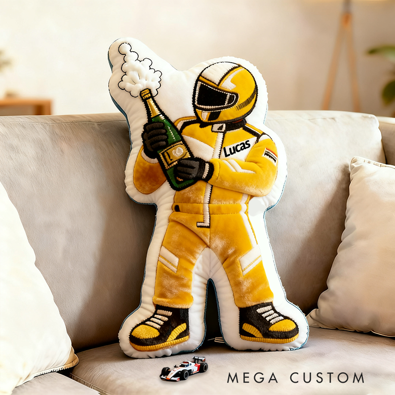 Personalized Champagne Champion Pillow Custom Name 3D Graphic Print Cushion Gift for Racers and Racing Lovers